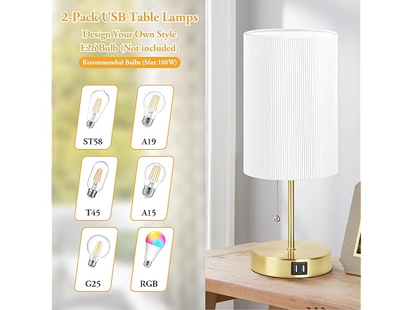 Lakumu 2 Sets Table Lamps with 2 USB