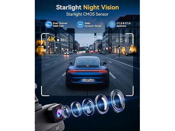 TERUNSOUL 4K+4K Dash Cam 128GB WiFi6