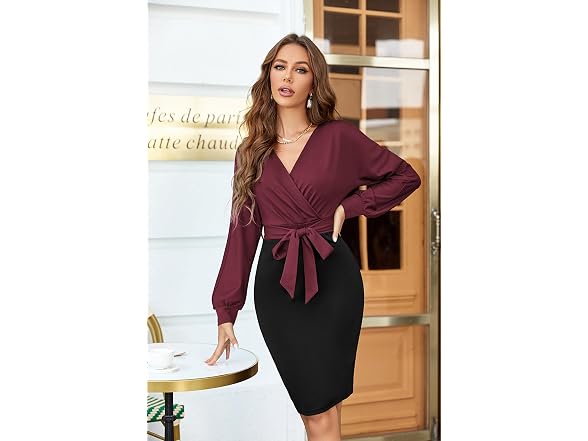 Grace Karin Women (M) Bodycon Dresses Wrap V Dress