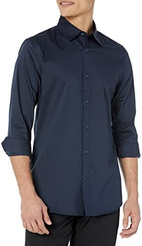 Amazon Essentials Men's Slim-Fit Long-Sleeve Stretch Dress Shirt, Navy, XX-Large