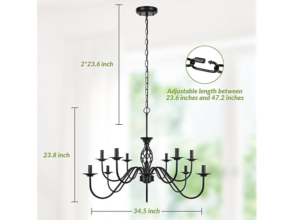 12-Light Farmhouse Candle Chandelier, Matte Black