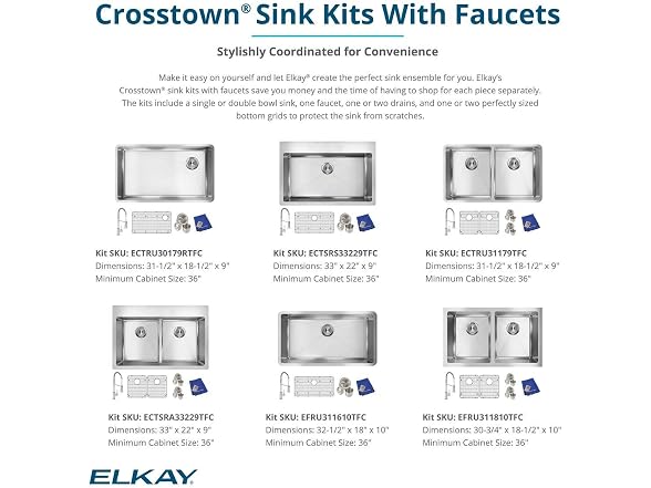 Elkay Crosstown 16 G SS Equal Double Bowl Sink Kit w Faucet