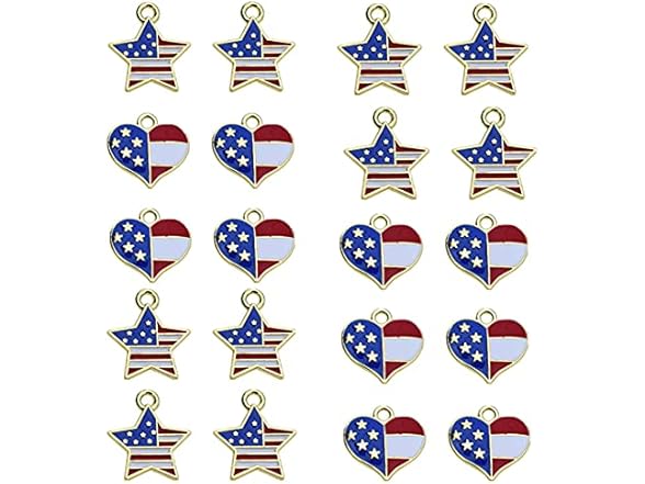 American Flag Star Heart Shaped Charms