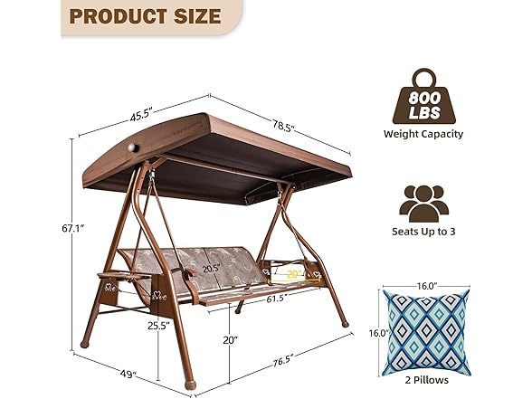 ZZW 8036 Textilene Patio Swing Curved-frame