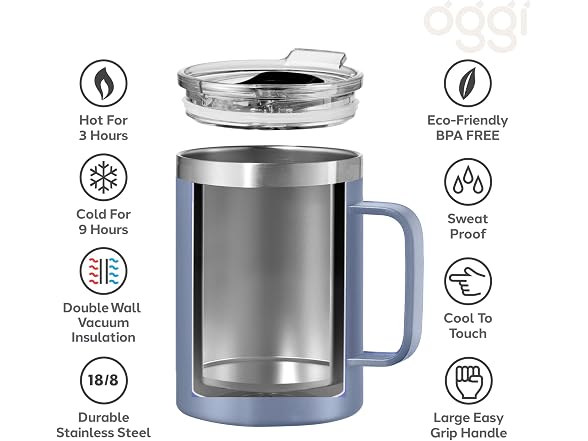 OGGI ThermoMug Stainless Steel Insulated Mug-Blue