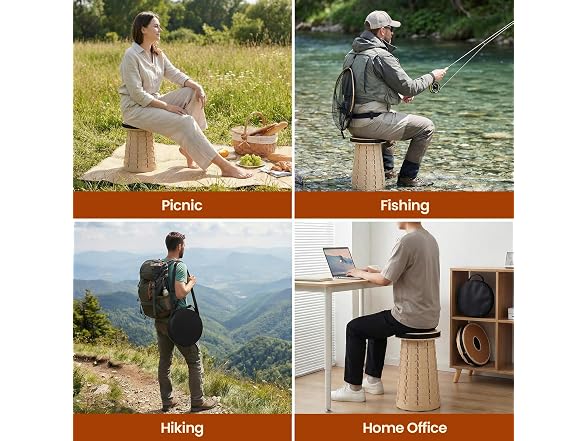 Collapsible Telescopic Round Stool Beige