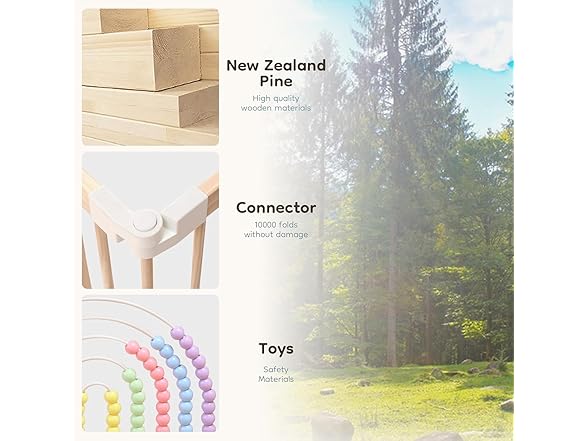 Ulnxiy Foldable Wooden Baby Playpen Activity Center,Adjustable Size & Shape Portable Play Yard, Baby Fence Play Area with Gate for Indoor Use for Babies and Toddlers(56x56x24inches) (Open Box)