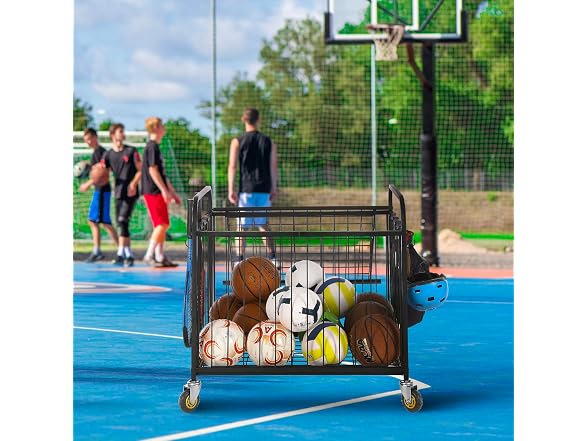 MyGift Large Capacity Metal Rolling Multi Sports Ball Cage Storage Hopper