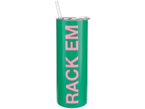 Skinny Travel Tumblers 16-Ounce, Green Pink Rack Em