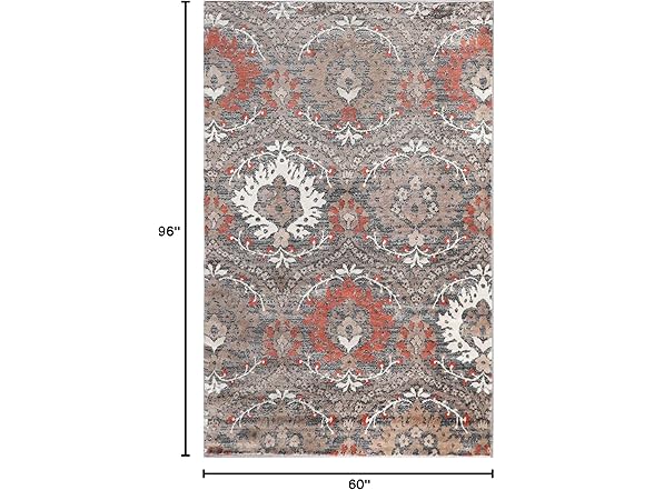 Superior 5'x8' Vintage Floral Damask In Rust