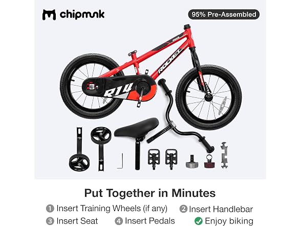 Chipmunk Kids Bike Toddlers 14 Inch Wheel Bicycle Beginners, Red