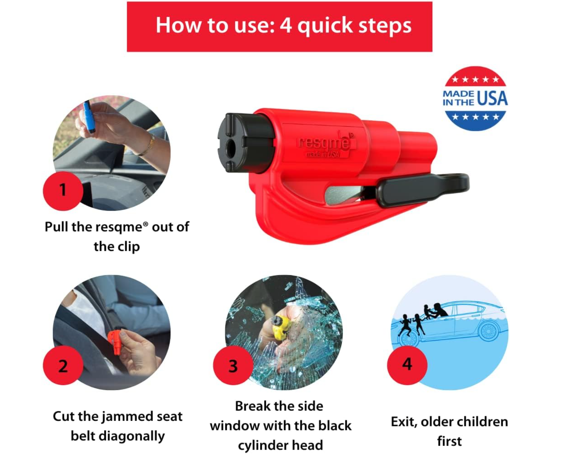 (4-Pack) resqme Keychain Car Escape Tool - Gallery 14