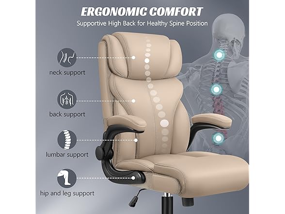 HeroSet Office Chair, Ergonomic Big and Tall Computer Desk Chairs, Executive Breathable Leather Chair with Adjustable High Back Flip-up Armrests, Lumbar Support Swivel PC Chairs with Rocking Function (Open Box)