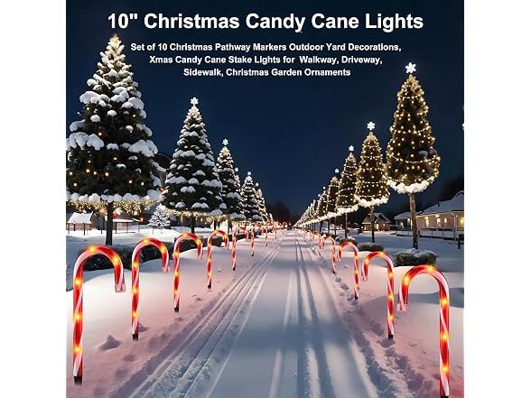 10" Candy Cane Pathway Lights 10 Pack