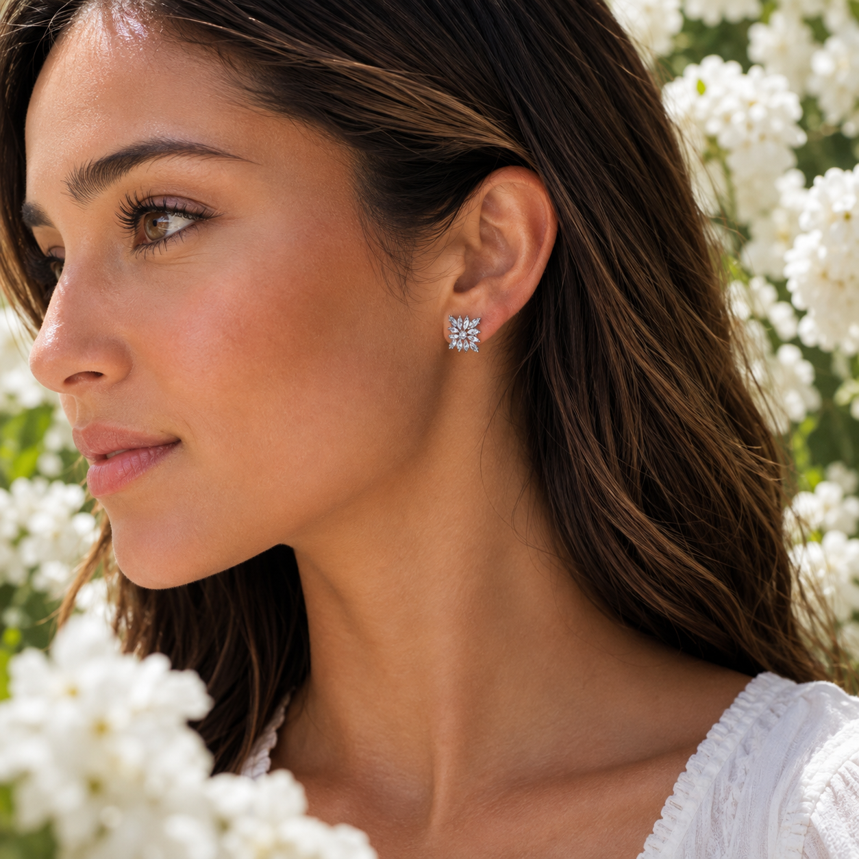 S/S Silver Tone Cluster Cubic Zirconia Stud Earrings - Gallery 7