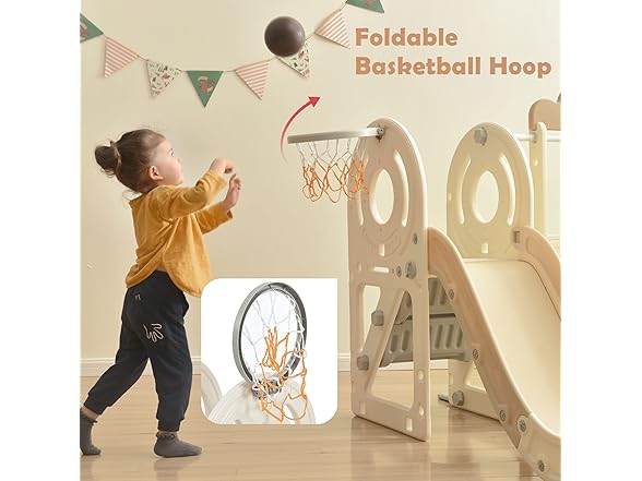 SPOFLYINN Toddler Slide Swing Set with Bus Beige