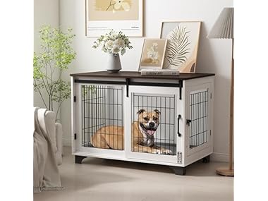 $59.99 Piskyet Dog Crate Furniture,Farmhouse barn Door dealfomo