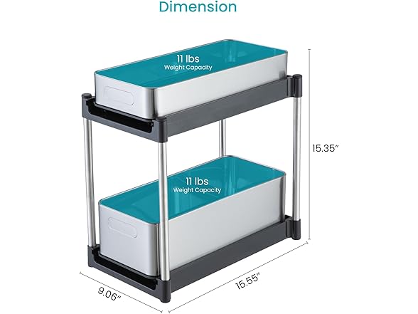 Home Zone Living 2-Tier Stainless Steel Cabinet Pull Out Organizer 