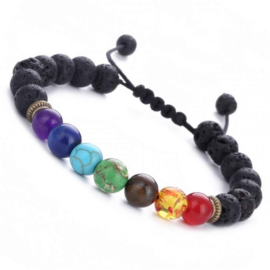 Chakra Healing Lava Stone Bead Bracelet - Gallery 2