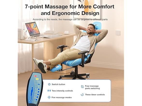 Massage Gaming Chair w/ Footrest, Blue