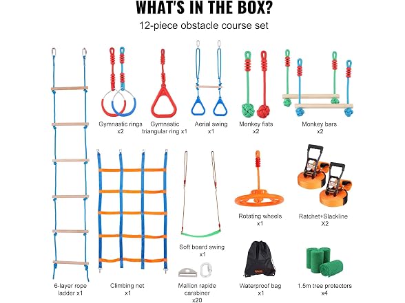 Ninja Warrior Obstacle Course for Kids, 2 x 50ft