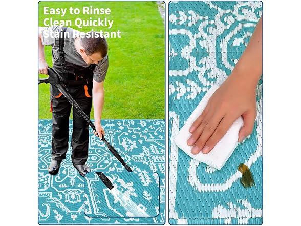 8x10 Outdoor Rug Plastic Straw Blue