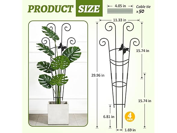 Netuaoo Metal Garden Plant Trellis 4 Pack