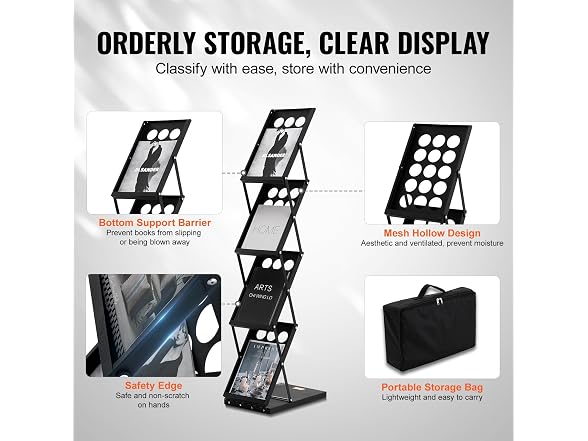 Foldable Magazine Display Rack, 4-Tier Brochure