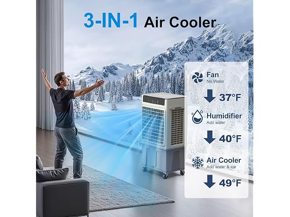 Slkdrft Windowless Swamp Cooler, 3 in 1 Evaporat