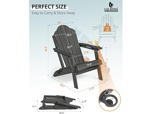 LUE BONA Set of 2 Black Adirondack Chairs