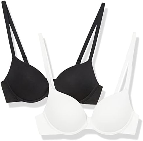 Amazon Essentials Women's Push-Up Cotton Bra, Pack of 2, Black/White, 34D