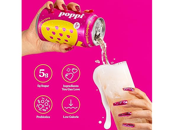 1CT Poppi Sparkling Prebiotic Soda, Strawberry Lemon