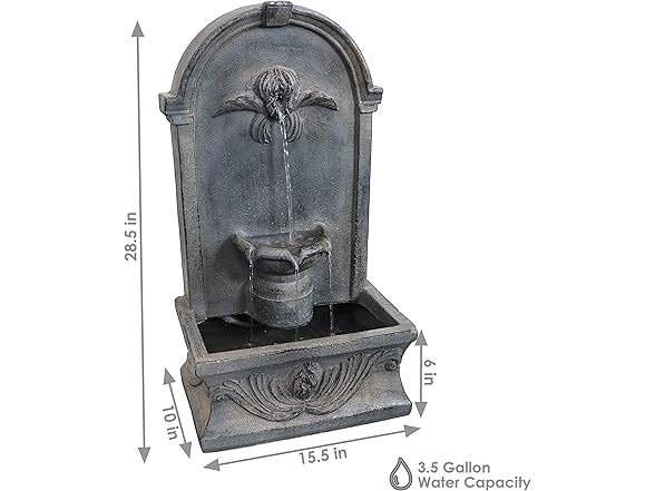 Sunnydaze 28-Inch Outdoor French-Inspired Flat Back Water Fountain