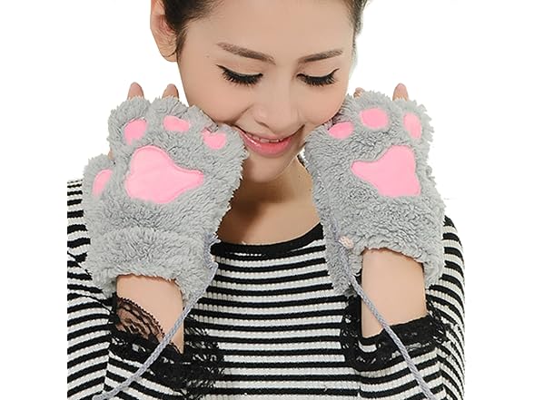 Greenery (OS) Bear Plush Cat Paw Claw Gloves Soft - Gallery 5
