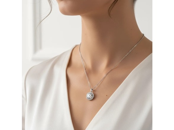 Moissanite Diamond Round Halo Necklace