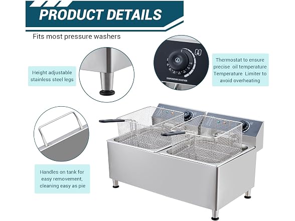Commercial Deep Fryer 11L 1700W Stainless Steel Electric Countertop Fryer