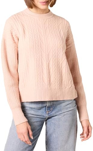 Amazon Essentials Women's Cable Knit Sweater, Soft-Touch Modern Crewneck, Blush, X-Large, Plus Size Available