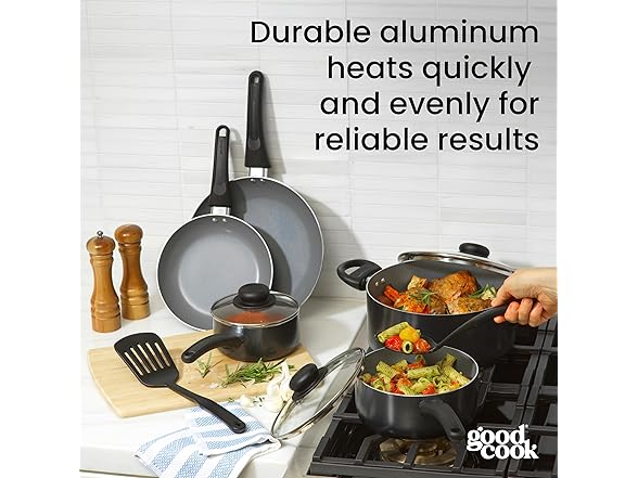 GoodCook Everyday Ceramic Cookware Set 10-Piece, Black