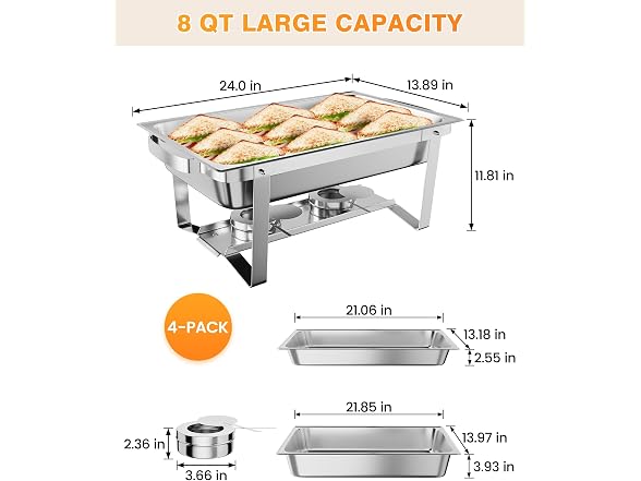 PrecisionAuto Superior 8QT Stainless Steel Chafing Dish Buffet Set