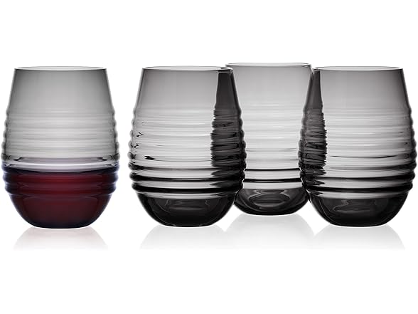 Mikasa Ciara Smoke Set of 4 Stemless Wine Drinking Glasses