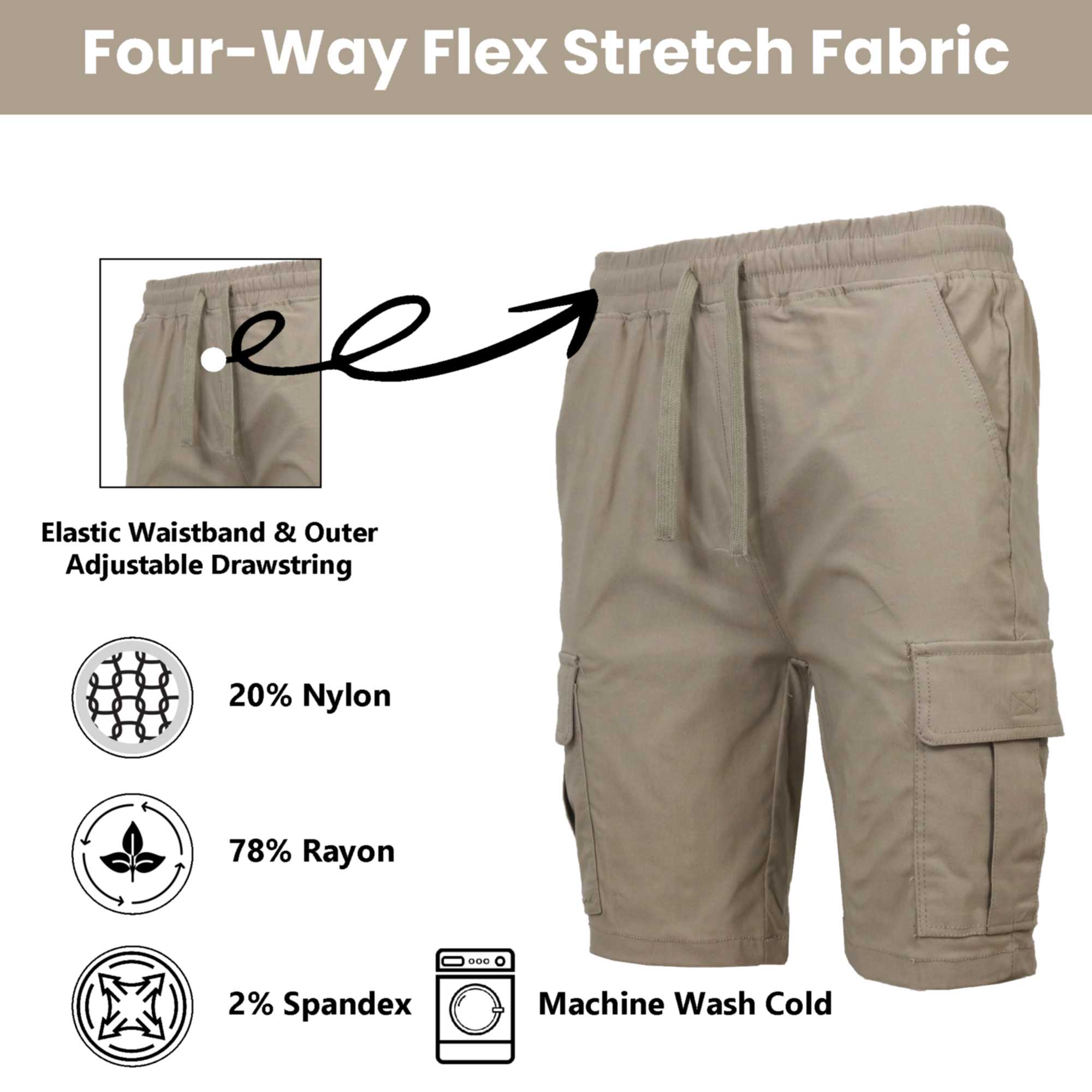 Mens Super Stretch Pull-On Cargo Shorts - Gallery 34