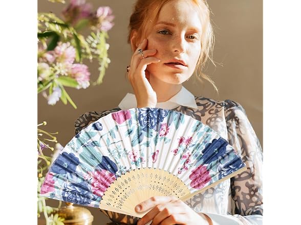 Chuangdi 12 Pcs Folding Hand Fans for Line