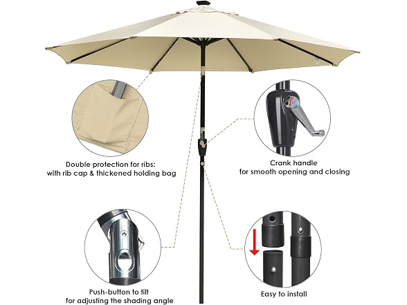 Yescom 9' Outdoor Solar Powered LED Umbrella 8 Rib