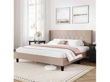 $79.99, Was $169.99, 52% Off! Novilla King Bed Frame Linen Headboard dealfomo