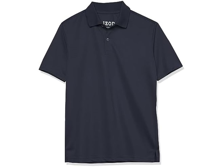 IZOD Boys' School Uniform Short Sleeve Polo Shirt, Button Closure, Moisture Wicking Performance Material, Navy, 6