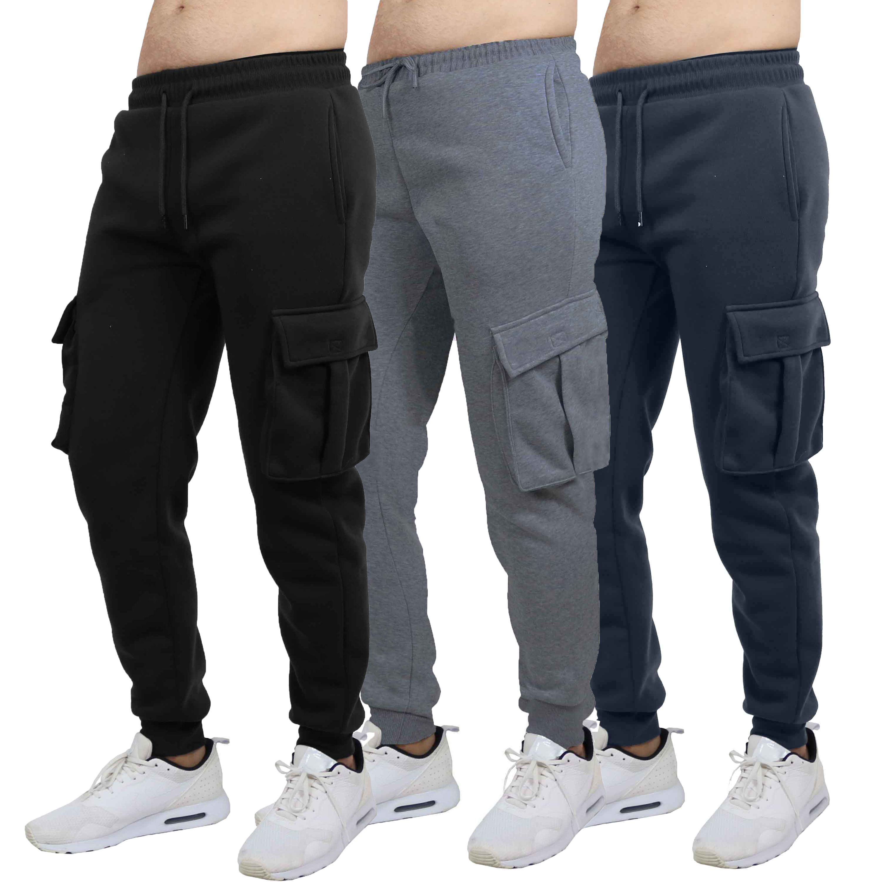 3Pk Mens Fleece Cargo Jogger Sweatpants - Gallery 7