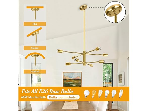 BesLowe 8-Light Modern Sputnik Chandelier- Gold