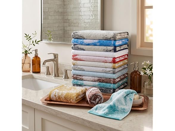 Superior Cotton Marble Jacquard Rope Border Towel Set