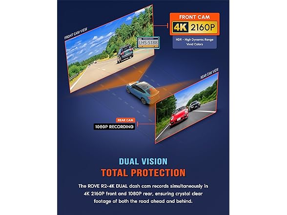 ROVE R2-4K DUAL Dash Cam Front and Rear