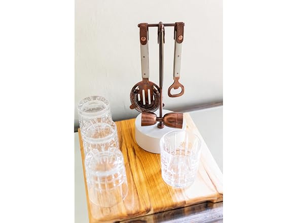 Karma, Bartender Kit 4-Piece Bar Tool Set with Marble Stand, Home Bartending Kit, Housewarming Gift